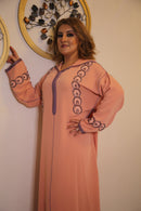 Woman Orange Jalabiya with Crystals purple white genuine