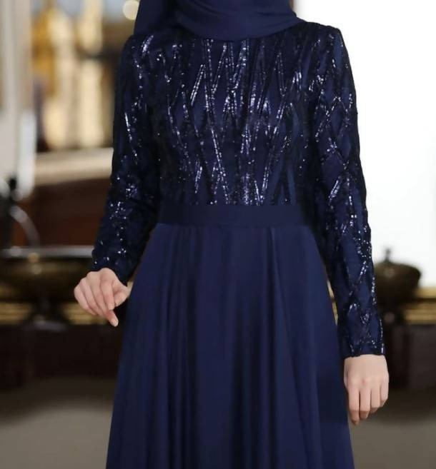 Midnight Blue Sumaiya Gown sequin maxi dress 