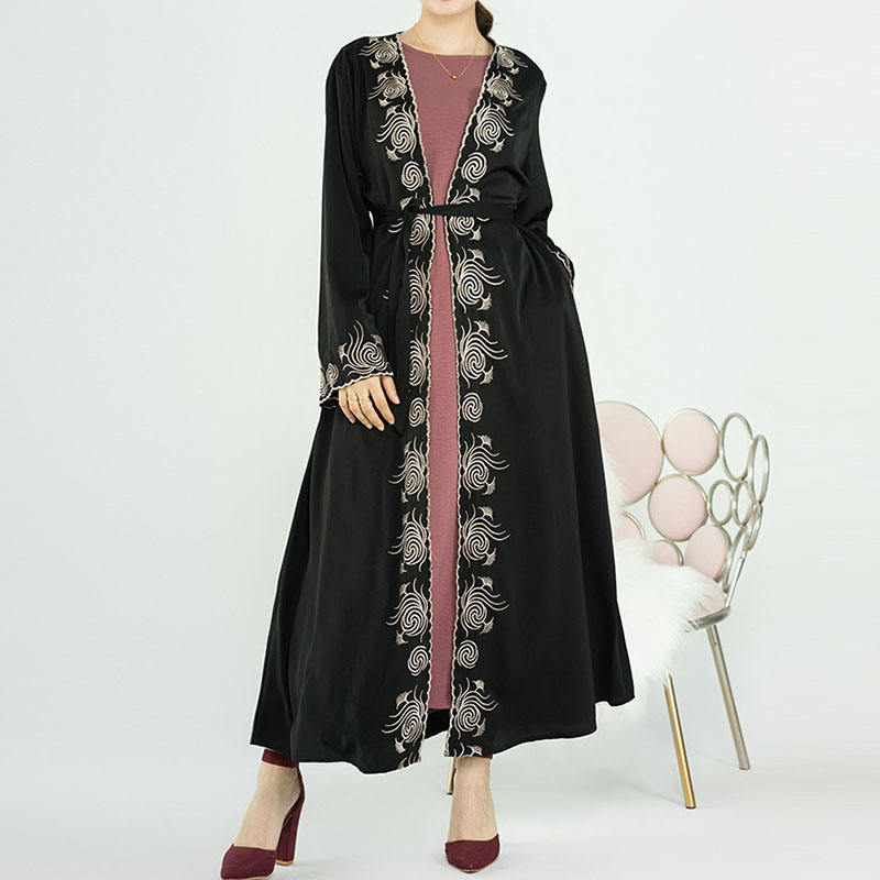 Embroidered Floral Open Front Abaya