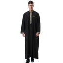 Mens Classic Black Embroidered Emirati Thobe Jubbah