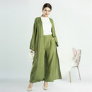 Linen Balloon Sleeve Open Abaya Cardigan