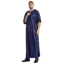 Mens Luxury Striped Satin Embroidered Emirati Thobe