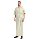 Mens Luxury Striped Satin Embroidered Emirati Thobe