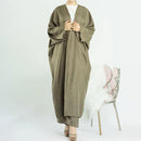 Linen Balloon Sleeve Open Abaya Cardigan