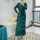 Class, elegance, and chic interest with this pleated wrinkle maxi dress with diamond design.