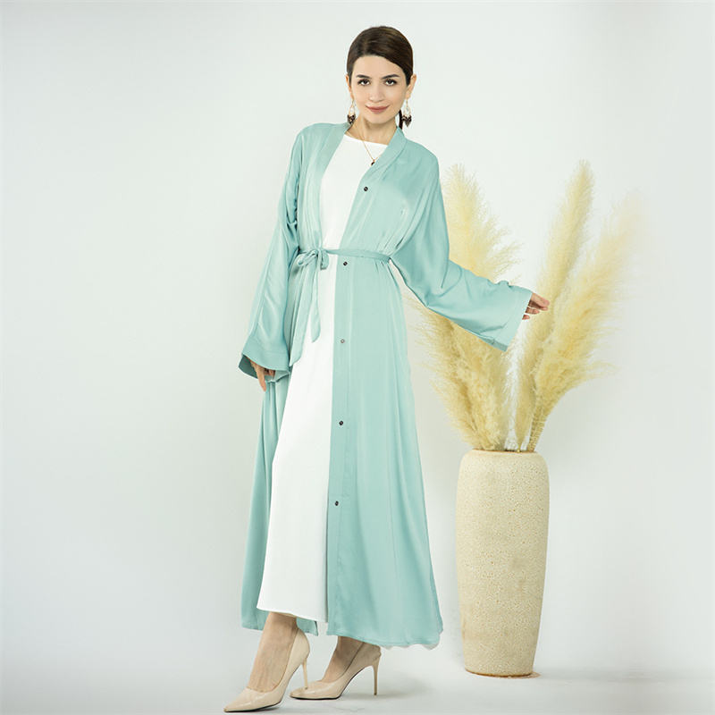 Satin Clasp Front Open Abaya with Side Pockets