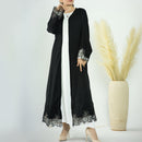 Sparkly Floral Zipper Front Abaya