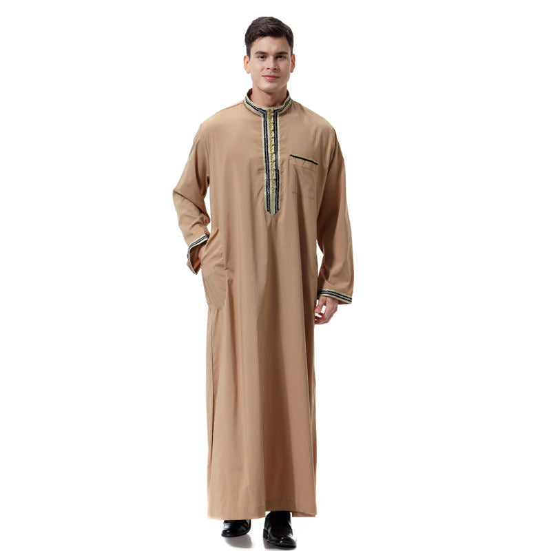 Mens Classic Black Embroidered Emirati Thobe Jubbah