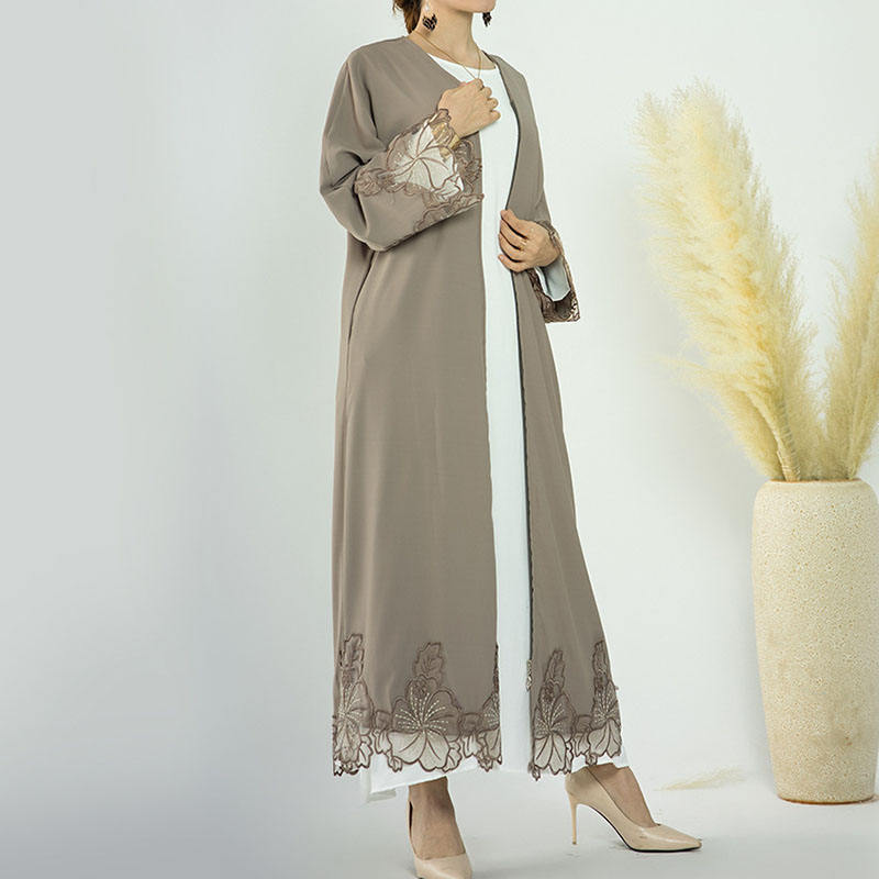 Sparkly Floral Zipper Front Abaya