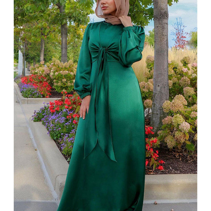 Shiny Satin Knot Tie Maxi Dress Shiny Satin Knot Tie Maxi Dress