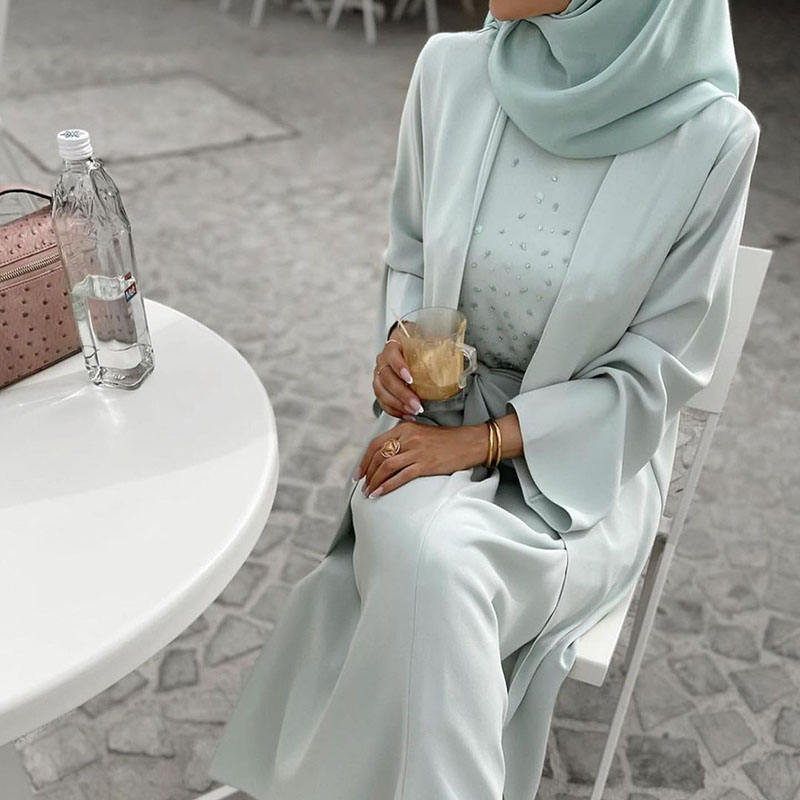 Studded Waist Wrapped Dress Abaya Set