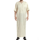Mens Luxury Striped Satin Embroidered Emirati Thobe