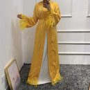 Feather Hem Satin Open Abaya