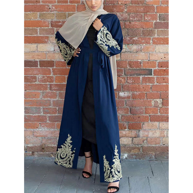 Embroidered Gold Lace Open Abaya