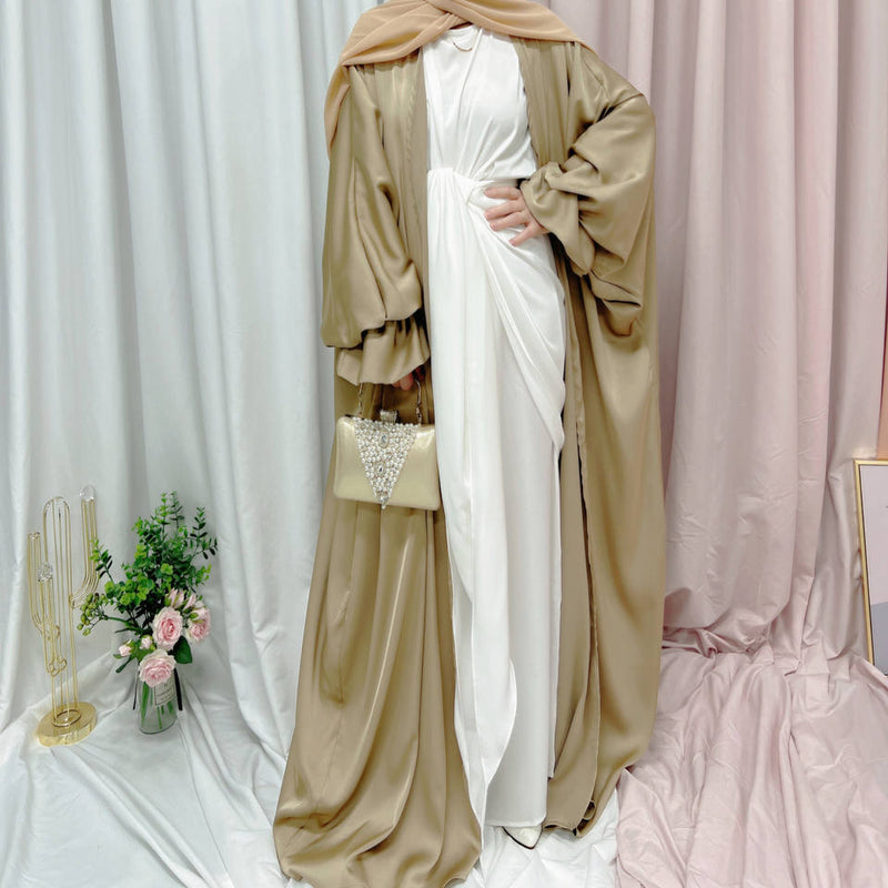 Abu Dhabi Frill Cuff Satin Open Abaya