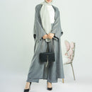 Linen Balloon Sleeve Open Abaya Cardigan