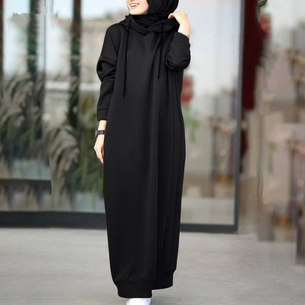 Women's Maxi Hoodie Dress - Long Sleeve Drawstring Hooded Sweatshirt Dress With Pockets & Split Hem, Casual Loose Fit Long Sleeve Maxi Hoodie Dress With Pockets For Women Women's Maxi Hoodie Dress - Long Sleeve Drawstring Hooded Sweatshirt Dress With Pockets & Split Hem, Casual Loose Fit Long Sleeve Maxi Hoodie Dress With Pockets For Women