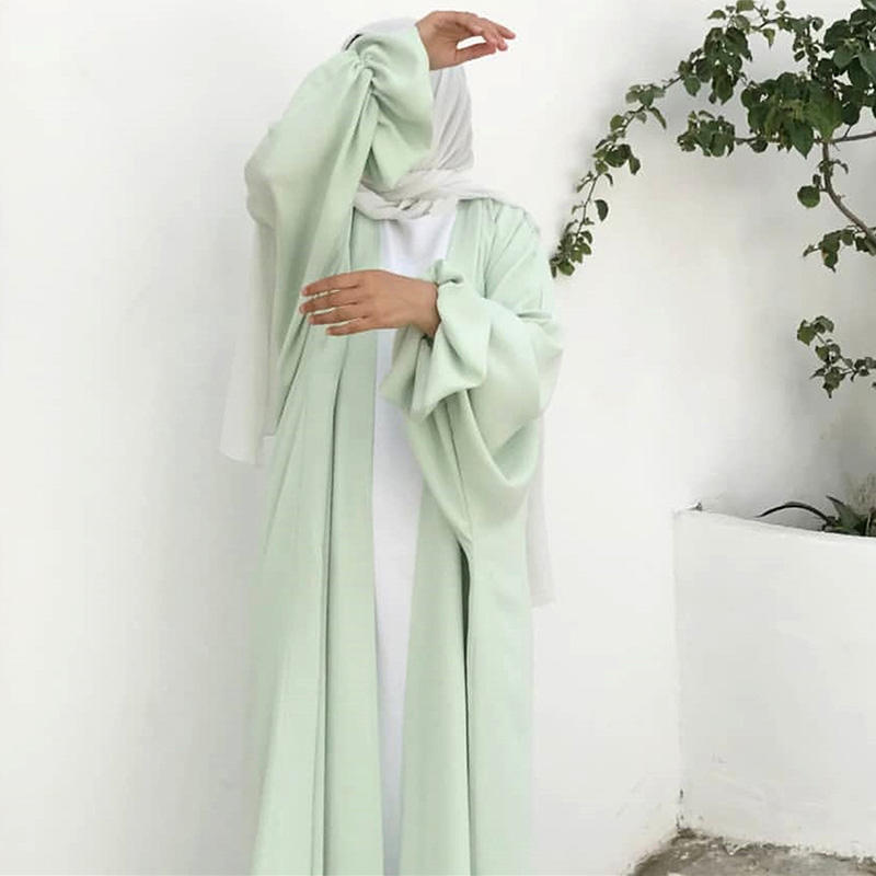 Abu Dhabi Frill Cuff Satin Open Abaya