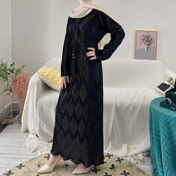 Class, elegance, and chic interest with this pleated wrinkle maxi dress with diamond design.