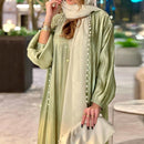 Doha Pearled Satin Abaya Set