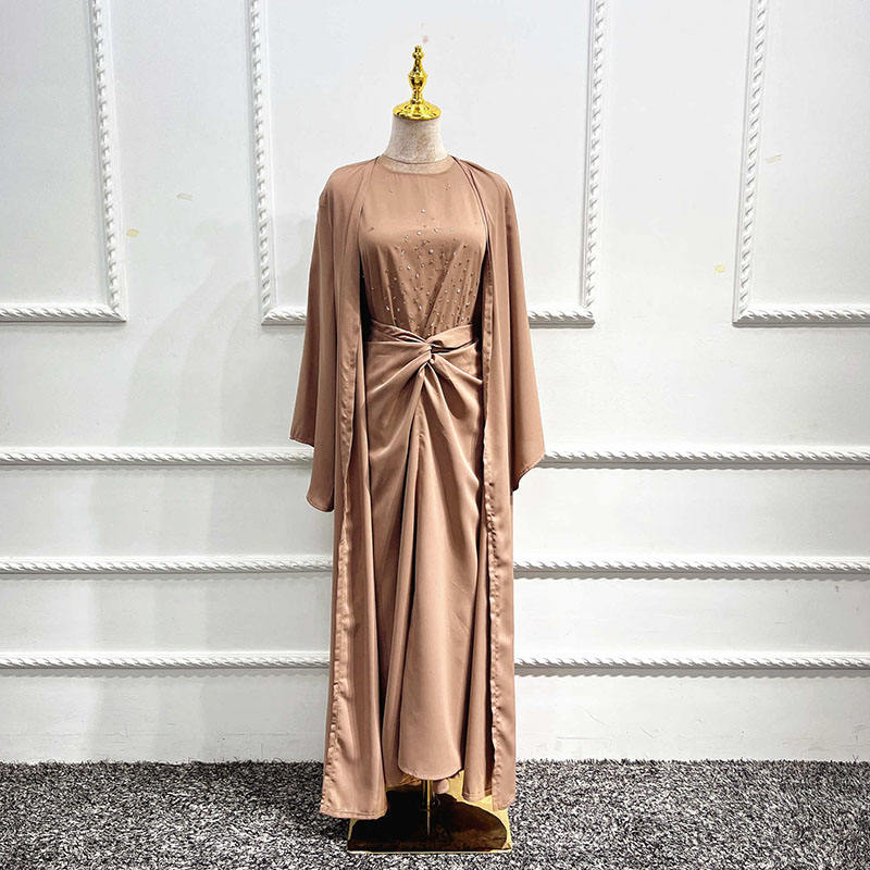 Studded Waist Wrapped Dress Abaya Set