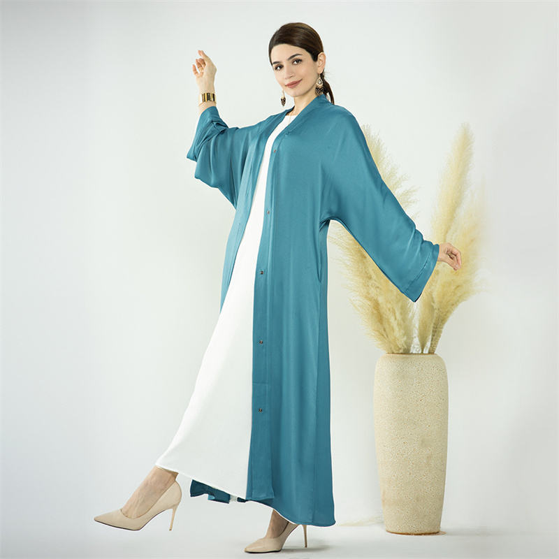 Satin Clasp Front Open Abaya with Side Pockets