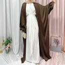 Abu Dhabi Frill Cuff Satin Open Abaya