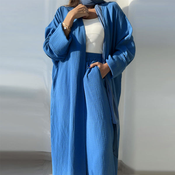Safiya Co ord Open Abaya Pant Set 2 Piece blue S