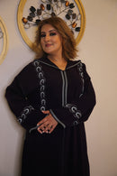 Woman Purple Jalabiya with Crystals purple white handmade