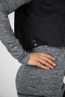 women's black Ava Wrap bottom hem