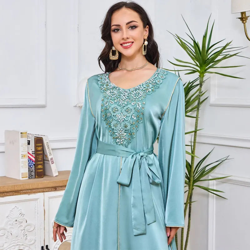 Sahra Satin Floral Bead and Pearl Dress