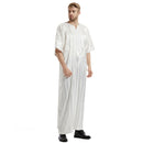 Mens Luxury Striped Satin Embroidered Emirati Thobe