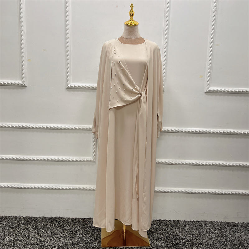 Beaded Cross Front Abaya (2-Piece Set)