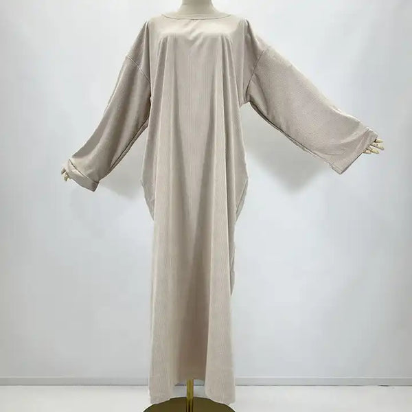 Fall Oversized Corduroy Closed Maxi Abaya Dress with Pockets