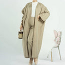 Linen Balloon Sleeve Open Abaya Cardigan