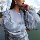 Abaya ouverte à volants et à manches bouffantes