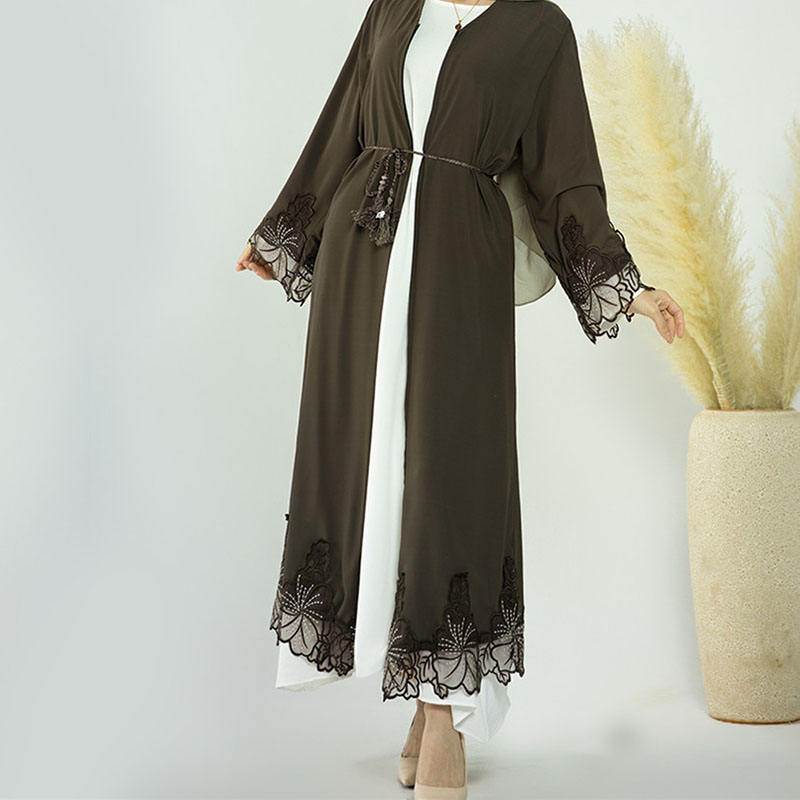 Sparkly Floral Zipper Front Abaya