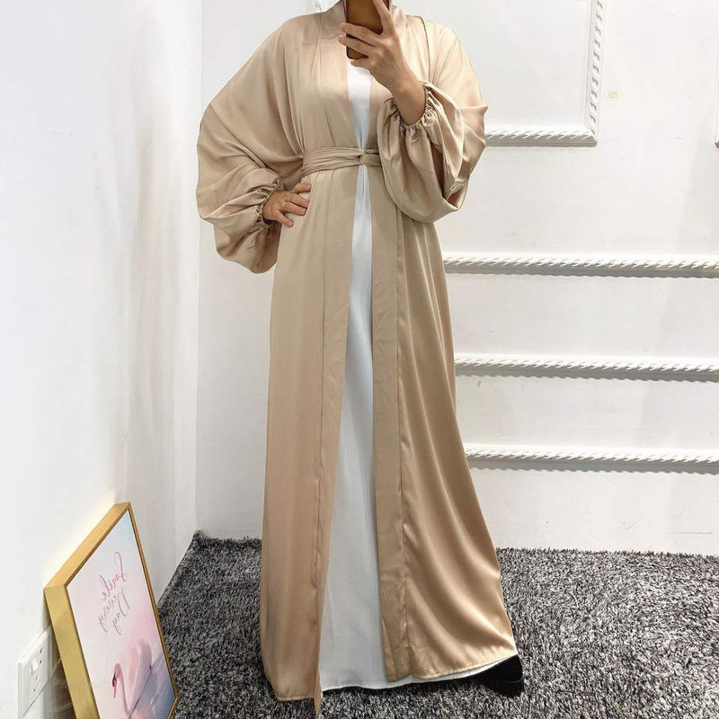 Abaya ouverte en satin à manches bouffantes Sharjah