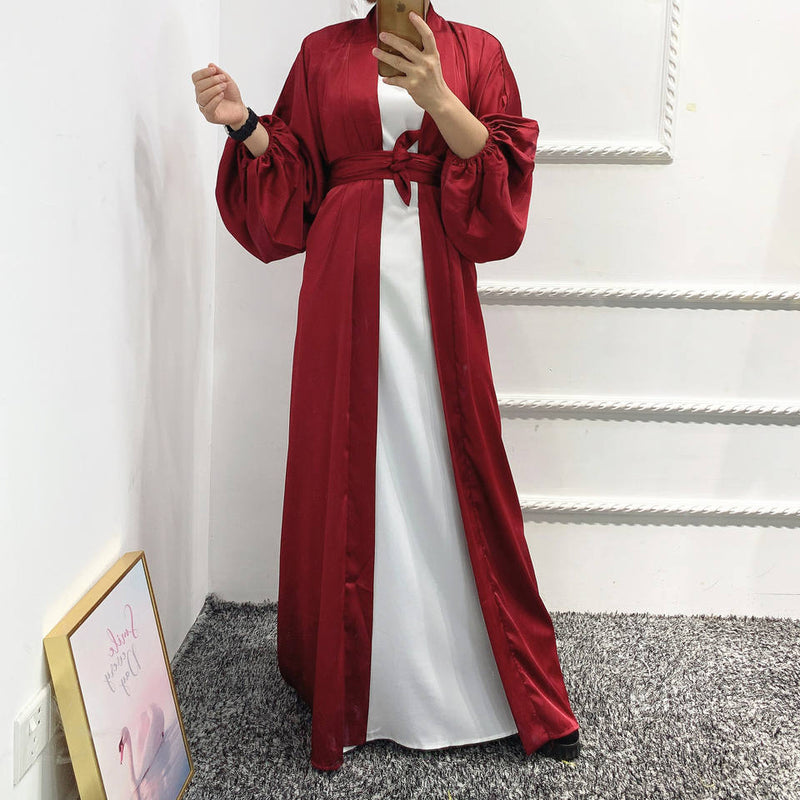 Abaya ouverte en satin à manches bouffantes Sharjah