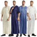 Mens Luxury Striped Satin Embroidered Emirati Thobe