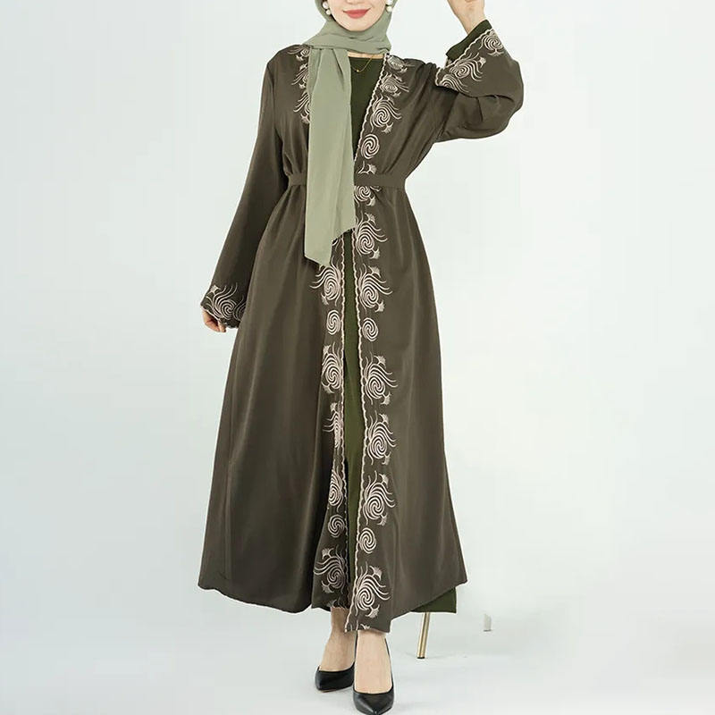Embroidered Floral Open Front Abaya