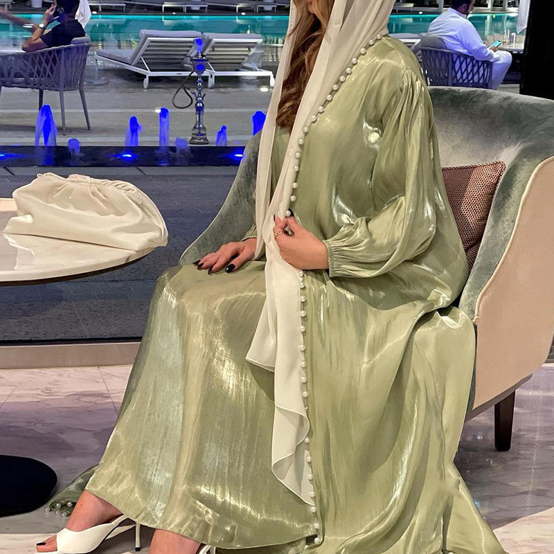 Doha Pearled Satin Abaya Set