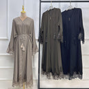 Sparkly Floral Zipper Front Abaya