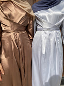 caramel and ash grey Satin Wrap Dresses