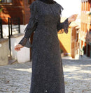 Polka Dot Chiffon Summer dress flair sleeves black white