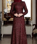 Shamsa Evening Gown maxi long-sleeve sequin maroon