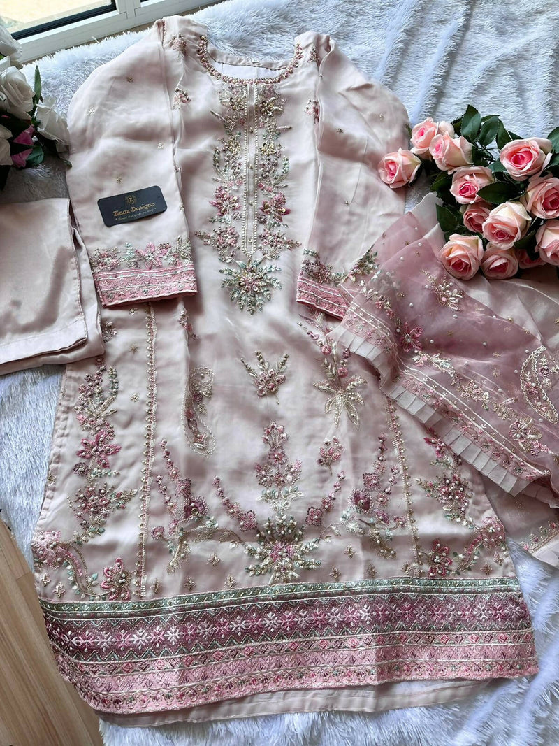 Ehmal Baby Pink Pakistani Dress 3 Pc Set