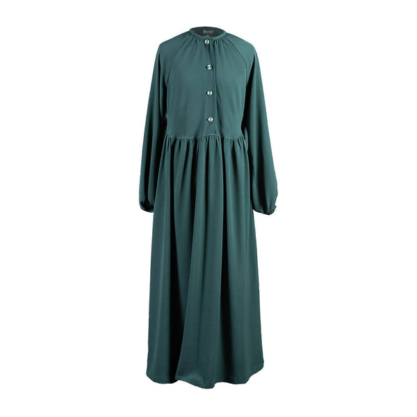 Green Nerine Abaya buttoned custom loose-waist