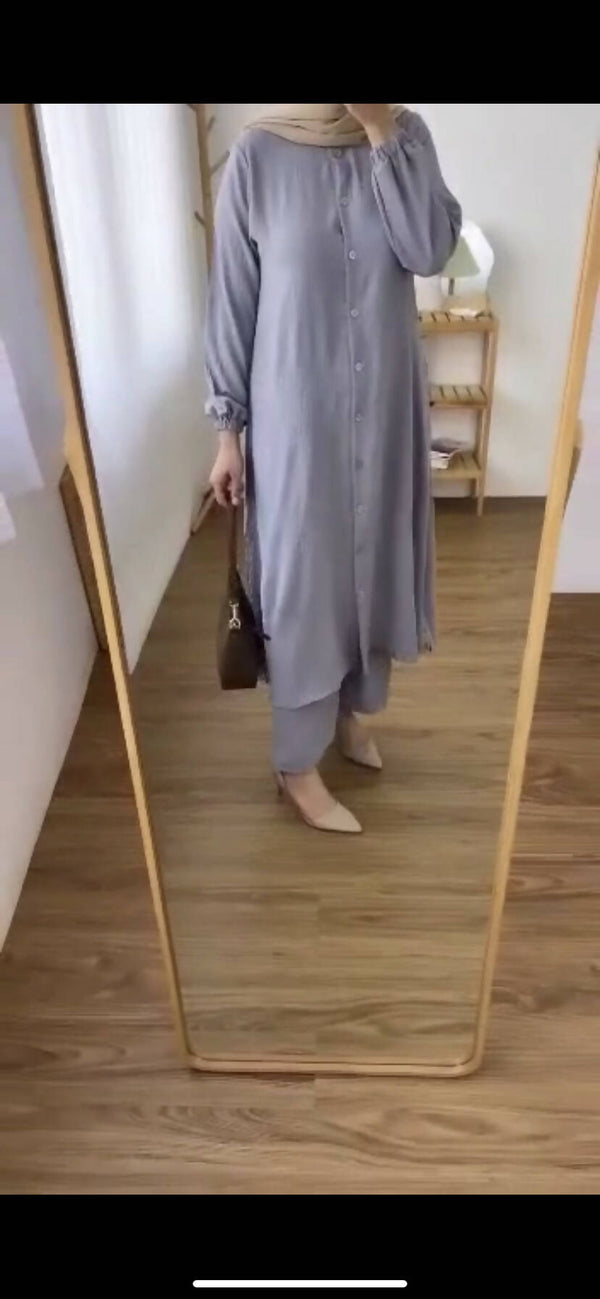 Samarah Coord Set Tunique Longue 6 couleurs + hijab offert