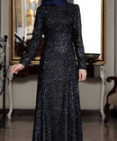 Midnight Blue Shamsa Evening Gown maxi long-sleeve sequin